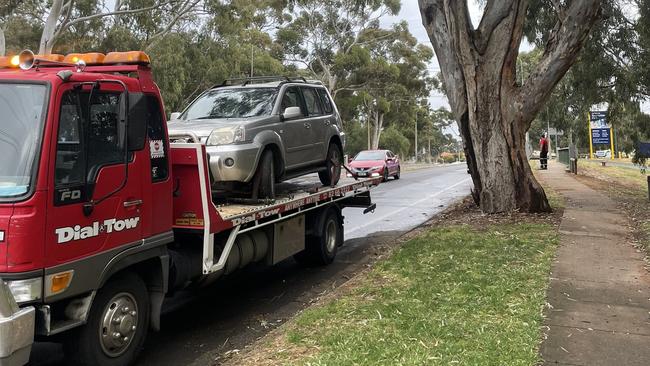 The stolen car was towed from the scene. Picture: Ashley Wick/Nine News Adelaide.