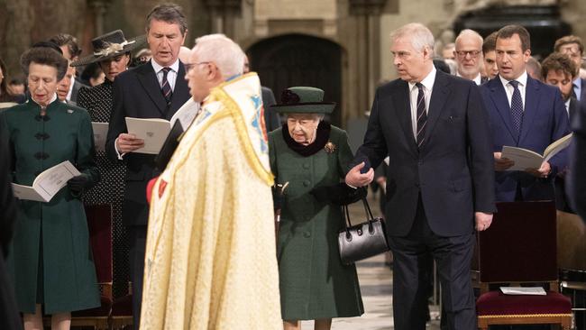 The Queen arrived with Prince Andrew front and centre. Picture: Richard Pohle/WPA Pool/Getty Images.