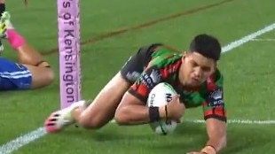 Jaxson Paulo was awarded the try despite his foot going into touch. Picture: Fox Sports.