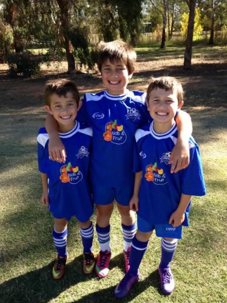 Lucas, Josh and Isaac Rachele in their junior soccer days. Picture: Supplied