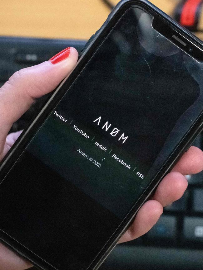 The AN0M app on the screen of a smartphone. Picture: Olivier Morin / AFP