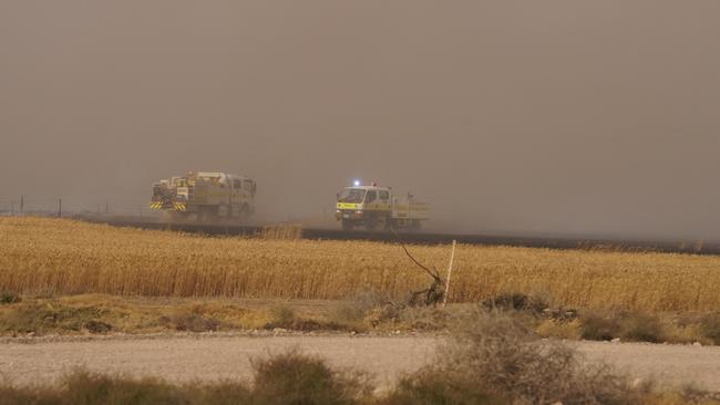 CFS crews travel through smoke to battle the blaze at Yorketown. Picture: Matt Loxton