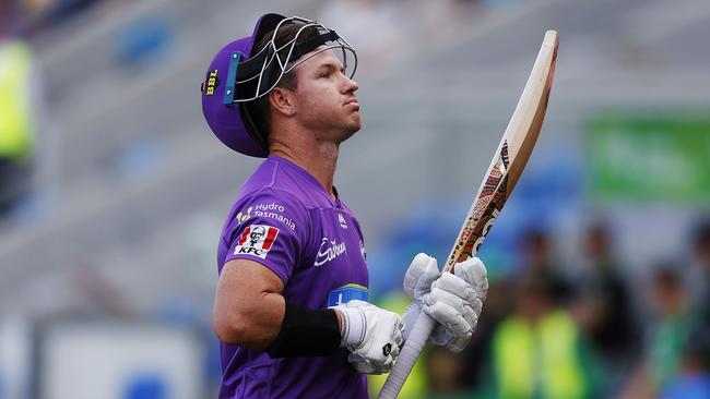 BBL match between the Hobart Hurricanes v Melbourne Stars from Blundstone Arena, Hobart.  Hurricanes D'Arcy Short walks off the field after being dismissed. Picture: Zak Simmonds