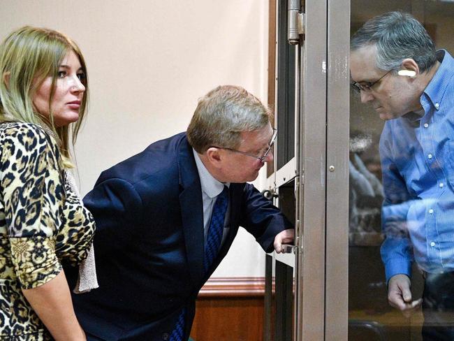 Paul Whelan appears inside a defendants’ cage at a 2019 hearing in a Moscow court. Picture: Mladen Antonov/AFP/Getty Images