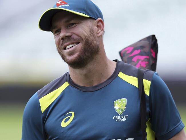 David Warner at Australia’s net session at Edgbaston on Tuesday. Picture: AP