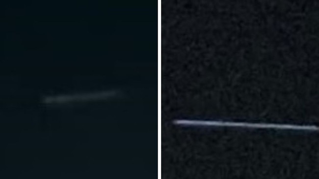 Possible UFO lights in the night sky believed to Starlink satellites. Picture: Facebook