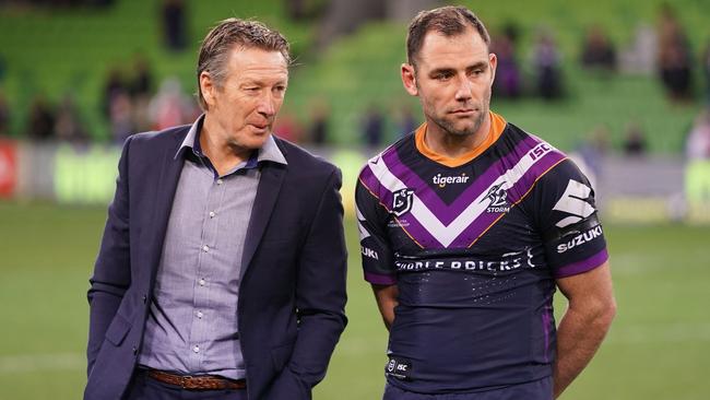 Craig Bellamy and Cameron Smith. Picture: AAP Image/Scott Barbour