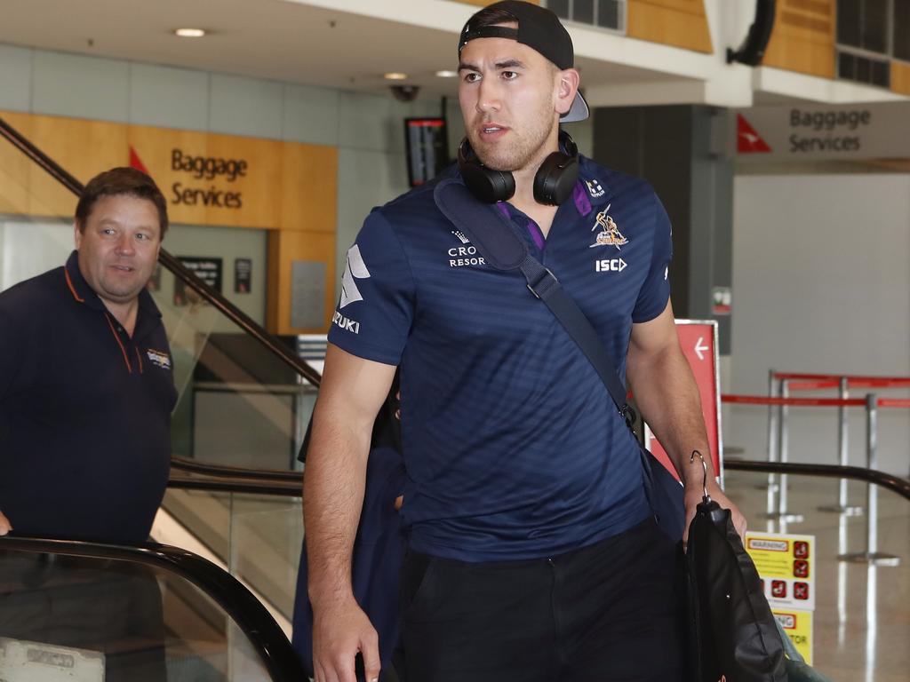 Nelson Asofa-Solomona arrives at the Domestic Airport in Sydney.