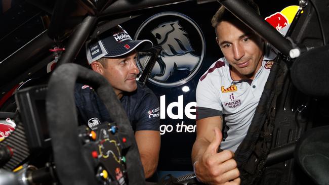 Jamie Whincup and Billy Slater during the Melbourne Grand Prix.