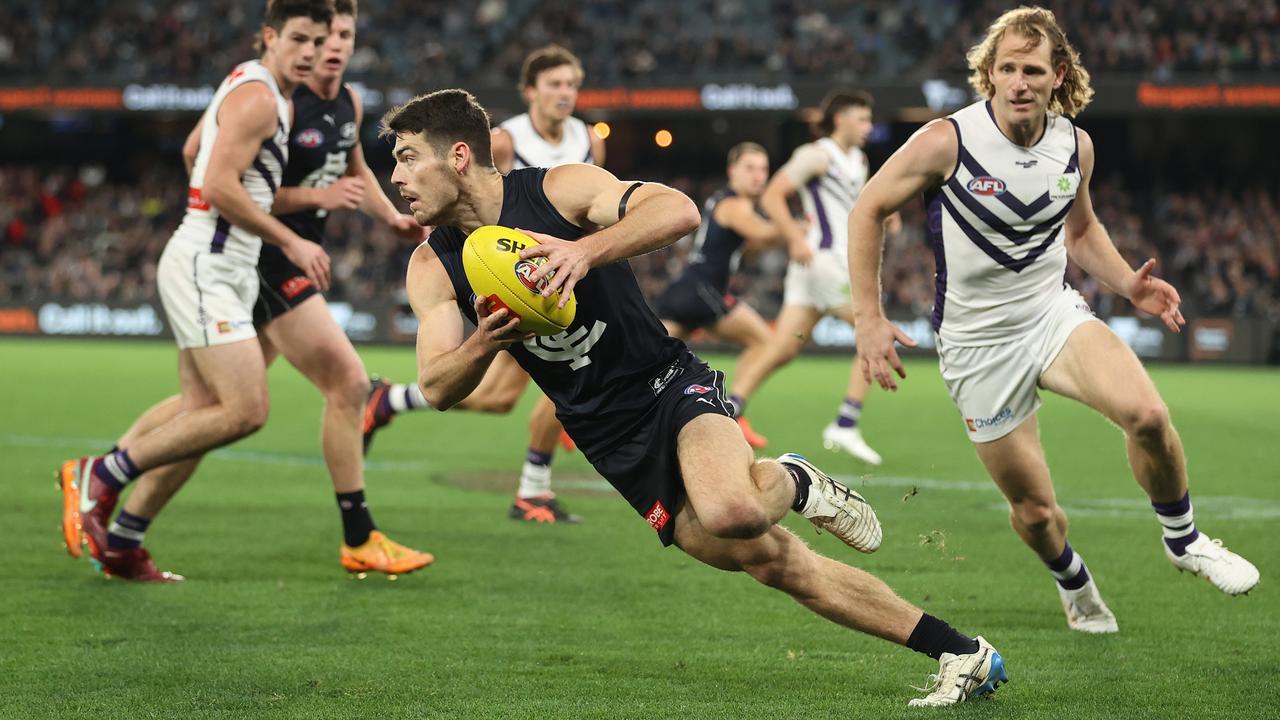 George Hewett continued his excellent first season in navy blue with a standout display against the Dockers. Picture: Getty Images