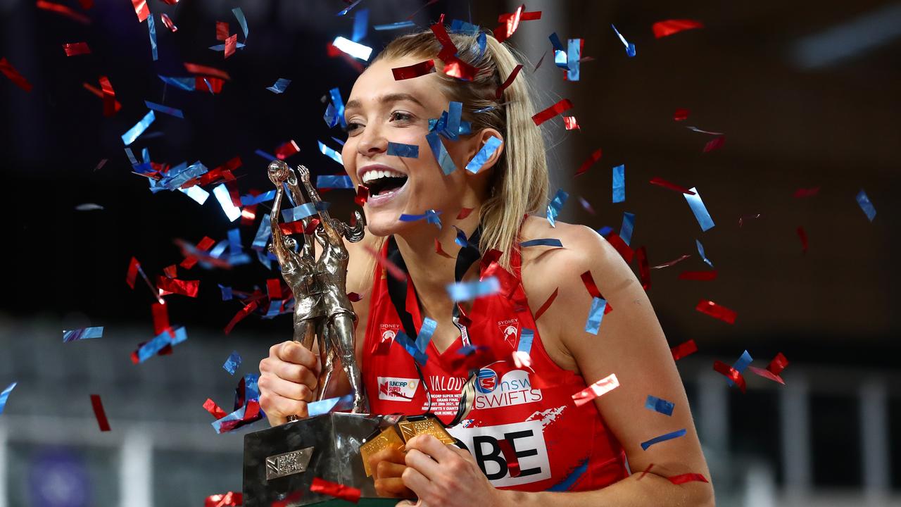 Helen Housby of the Swifts celebrates the 2021 Super Netball Grand Final victory.