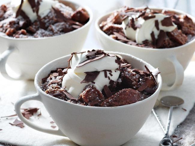 Spiced chocolate bread puddings.