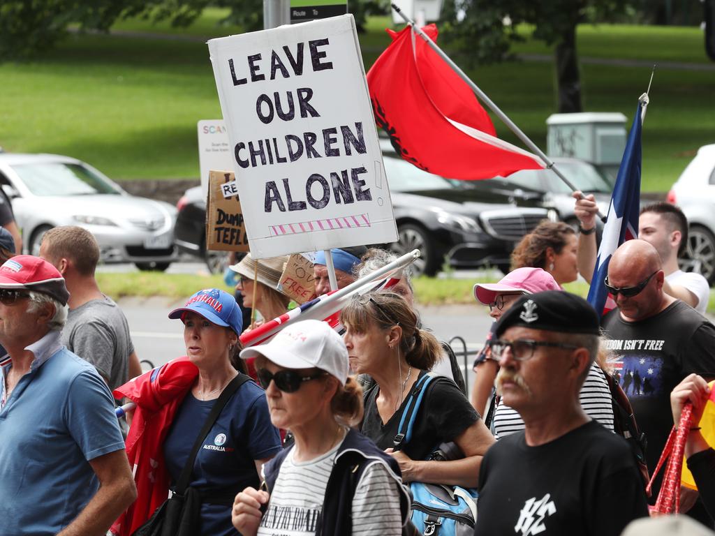 An anti-Covid vax rally in Melbourne’s CBD. Picture: NCA NewsWire / David Crosling