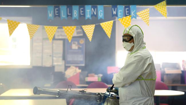 Workers conduct a deep clean at Berala Public School in Sydney. Picture: NCA NewsWire/Joel Carrett