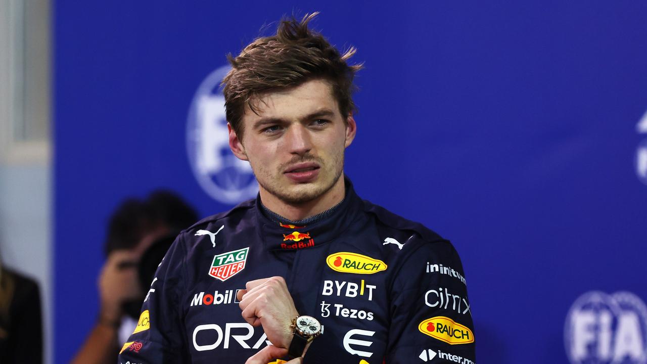 BAHRAIN, BAHRAIN - MARCH 19: Second place qualifier Max Verstappen of the Netherlands and Oracle Red Bull Racing looks on in parc ferme during qualifying ahead of the F1 Grand Prix of Bahrain at Bahrain International Circuit on March 19, 2022 in Bahrain, Bahrain. (Photo by Lars Baron/Getty Images)