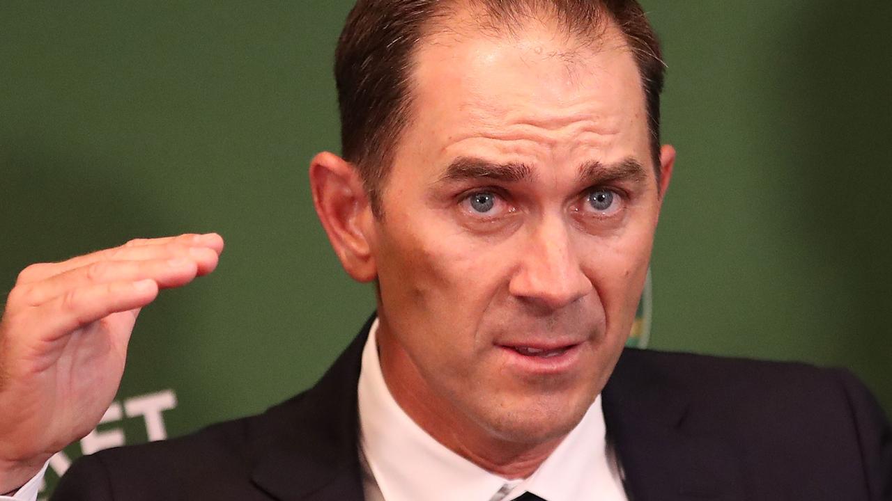 Justin Langer, new coach of Australia speaks to the media during a press conference.