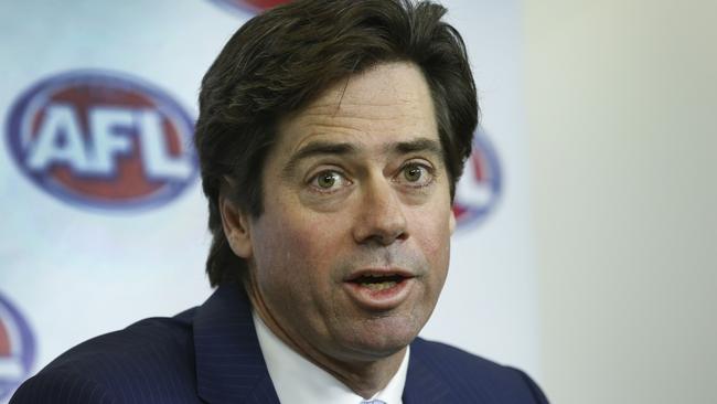 Gillon McLachlan announced the resignation of Simon Lethlean and Richard Simkiss at AFL House. Picture: David Caird