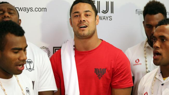Jarryd Hayne singing with Fiji, Hayne meets the Fiji 7s team at their pop-up bar 'Flying Fijian' in Paddinton, picture Craig Greenhill