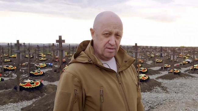 Yevgeny Prigozhin at a cemetery for fallen PMC Wagner fighters in the settlement of Goryachiy Klyuch in the southern Russian Krasnodar region.Picture: AFP.