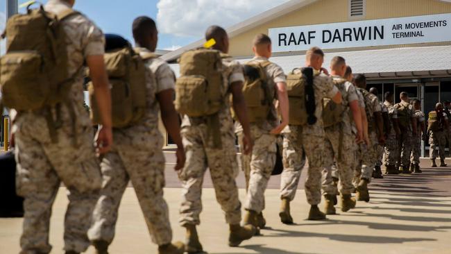 US Marines arrive in the Northern Territory at RAAF Darwin for the Marine Rotational Force - Darwin. Upto 1150 Marines are set to arrive in the top end.