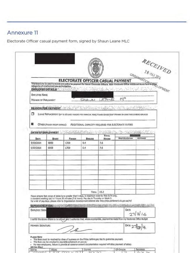 A signed payment form that is in the Ombudsman's report into the Labor Red shirt saga