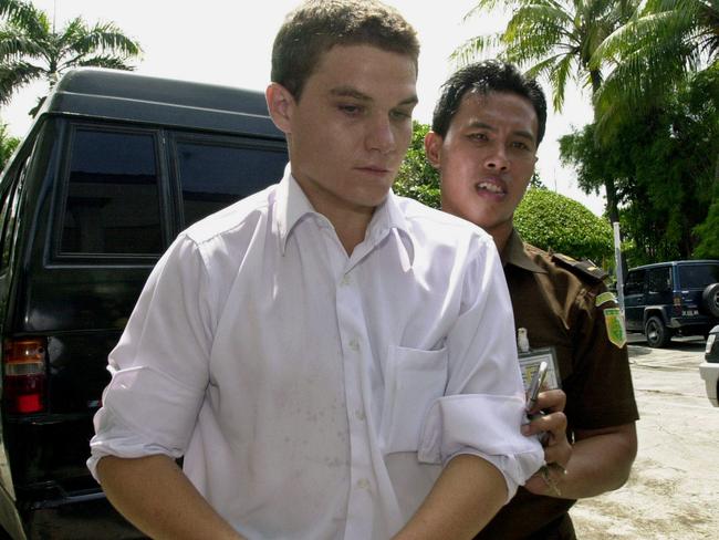 Scott Rush arrives at court in Bali in 2006 Bali, Indonesia, to appeal his life sentence. Picture: AP Photo/ Firdia Lisnawati