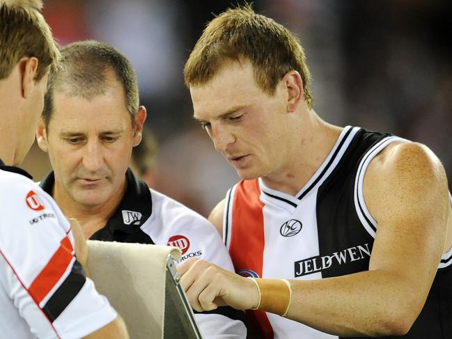 St Kilda v Sydney Swans. Etihad Stadium. Brendon Goddard and Ross Lyon at three quarter time.