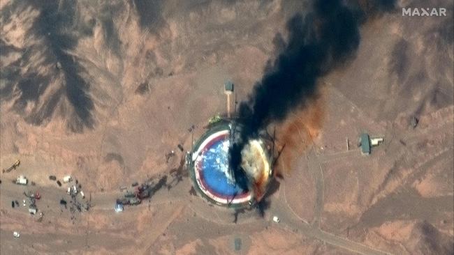 A failed Iranian rocket launch at the Imam Khomeini Space Center in Semnan, Iran in 2019. Picture: Handout/Satellite image/2019 Maxar Technologies/AFP