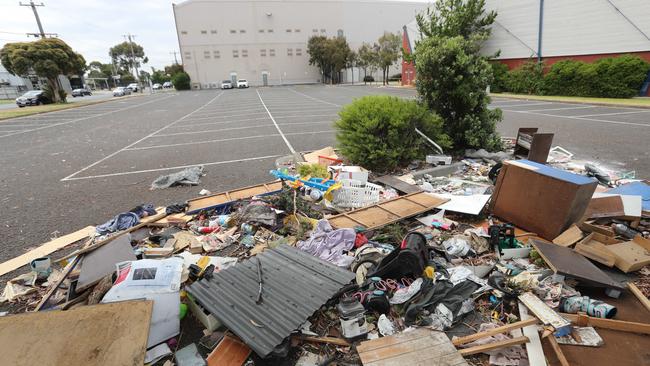 Household rubbish has been dumped in the main car park at Geelong Arena. Picture: Alan Barber