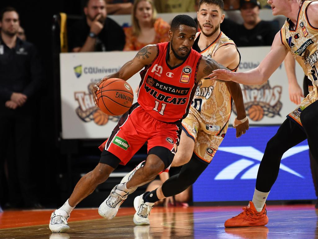 Bryce Cotton of the Wildcats drives up court during the NBL Final Play In match between Cairns Taipans and Perth Wildcats at Cairns Convention Centre. Picture: Emily Barker/Getty Images.