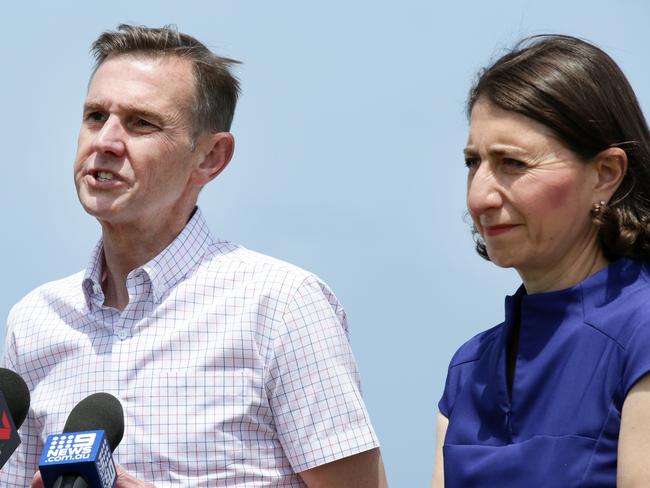 Bruce Notley-Smith with the Premier Gladys Berejiklian. The two are no longer aligned on the issue of pill testing. Picture: Jonathan Ng