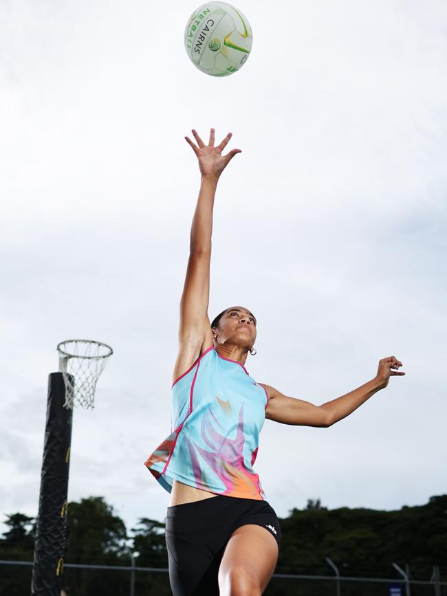 Cairns netballer Ciarn MacBride, 16, has represented Queensland, has been selected for the Future Firebirds Academy, and will play for the Far North Flames in the 2025 Netball Queensland Ruby North League. Picture: Brendan Radke