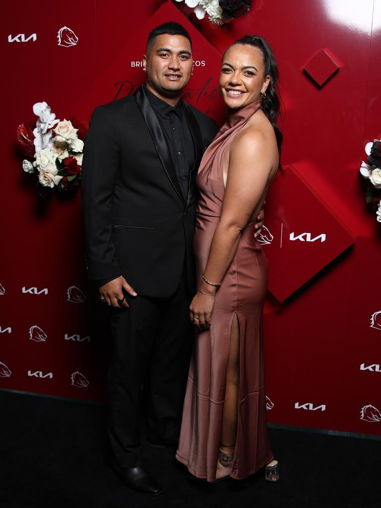 Rob Tai and Stacey Waaka at the Broncos awards night. Picture: David Clark