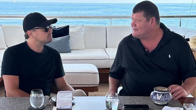 Actor Leonardo DiCaprio and James Packer on board his superyacht. Picture: Instagram