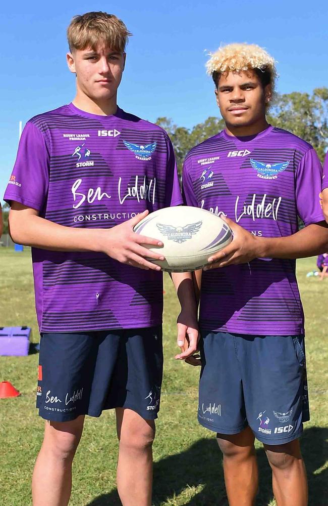 Caloundra State High School rugby league players Keagan Zanchetta, Ellyjah Birve Picture: Patrick Woods.