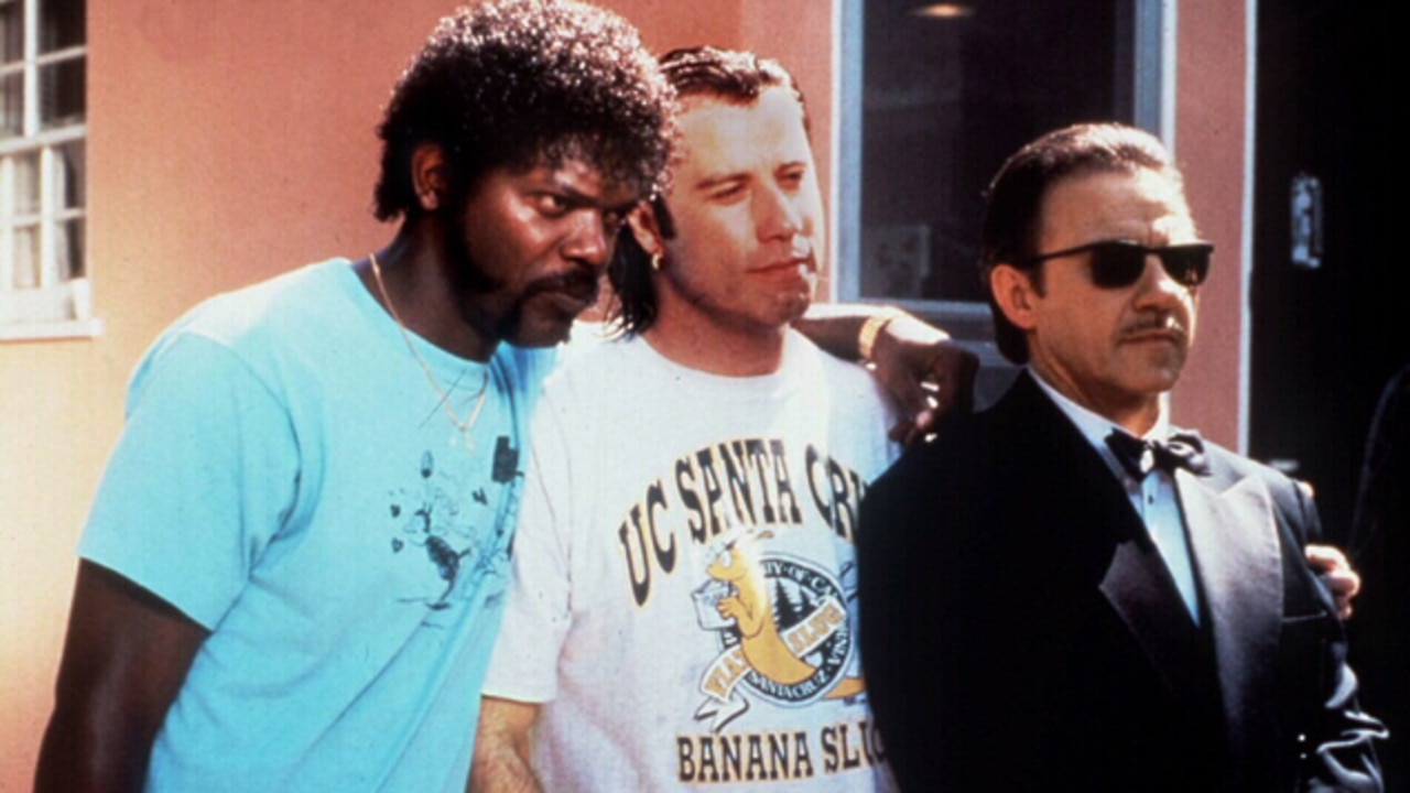 Samuel L Jackson with John Travolta and Harvey Keitel in Pulp Fiction.