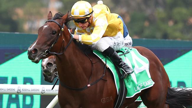 Blake Shinn rides Lady Of Camelot to victory in the Golden Slipper.