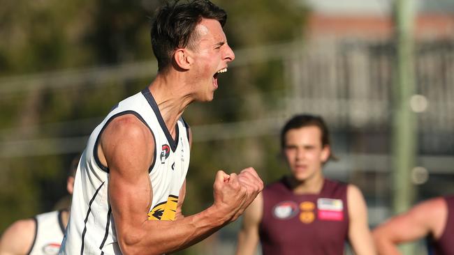 Jaron Murphy celebrates a goal in the NFL Division 2 grand final in 2019. Picture: Hamish Blair