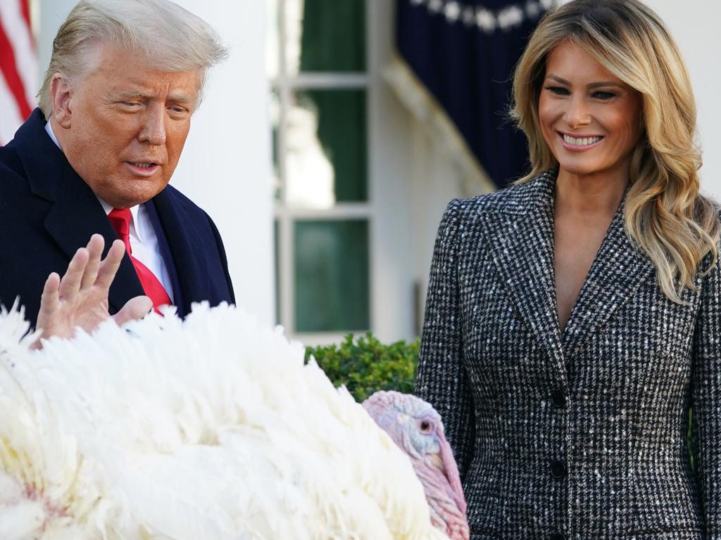 US President Donald Trump pardons Thanksgiving turkey "Corn" as First Lady Melania Trump watches. Picture: MANDEL NGAN / AFP