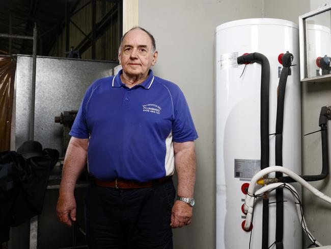Plumber Bill Armstrong, board member of Master Plumbers NSW, at Kirrapak in Braemar where two hot water systems were installed and one broke down after only one month. Picture: Jonathan Ng
