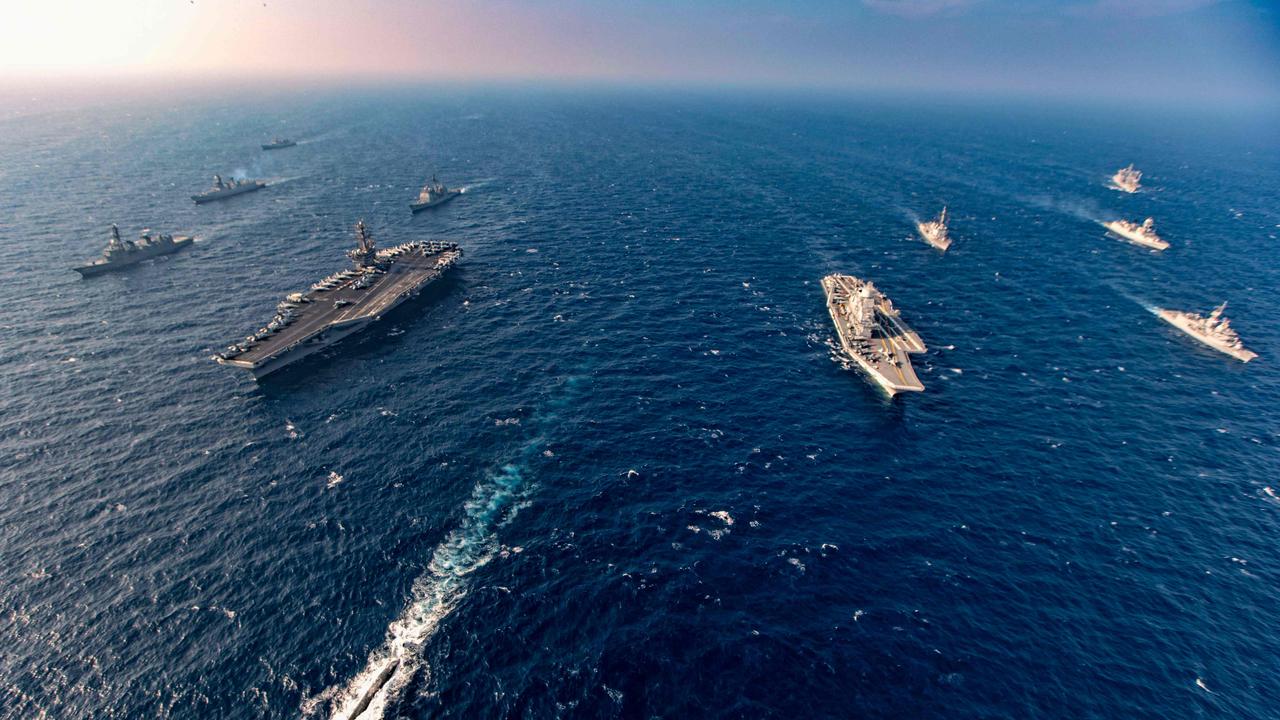 Ships taking part in the second phase of the Malabar naval exercise in the Arabian Sea in November 2020. Picture: AFP.