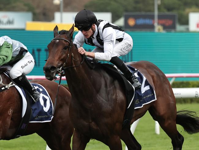SYDNEY, AUSTRALIA - APRIL 26: Chad Schofield riding Miss Icelandic win Race 4 Jeff Pendlebury during Sydney Racing at Royal Randwick Racecourse on April 26, 2025 in Sydney, Australia. (Photo by Jeremy Ng/Getty Images)
