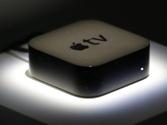 The new Apple TV box is shown during a product display following an Apple event Wednesday, Sept. 9, 2015, in San Francisco. Apple staked a new claim to the living room on Wednesday, as the maker of iPhones and other hand-held gadgets unveiled an Internet TV system that's designed as a beachhead for the tech giant's broader ambitions to deliver a wide range of information, games, music and video to the home. (AP Photo/Eric Risberg)