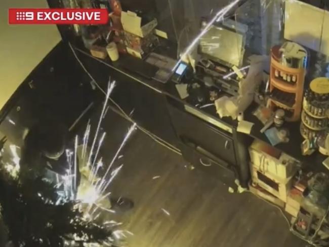 Masked thieves ram-raid a southwest Brisbane news agency. Picture: 9 News