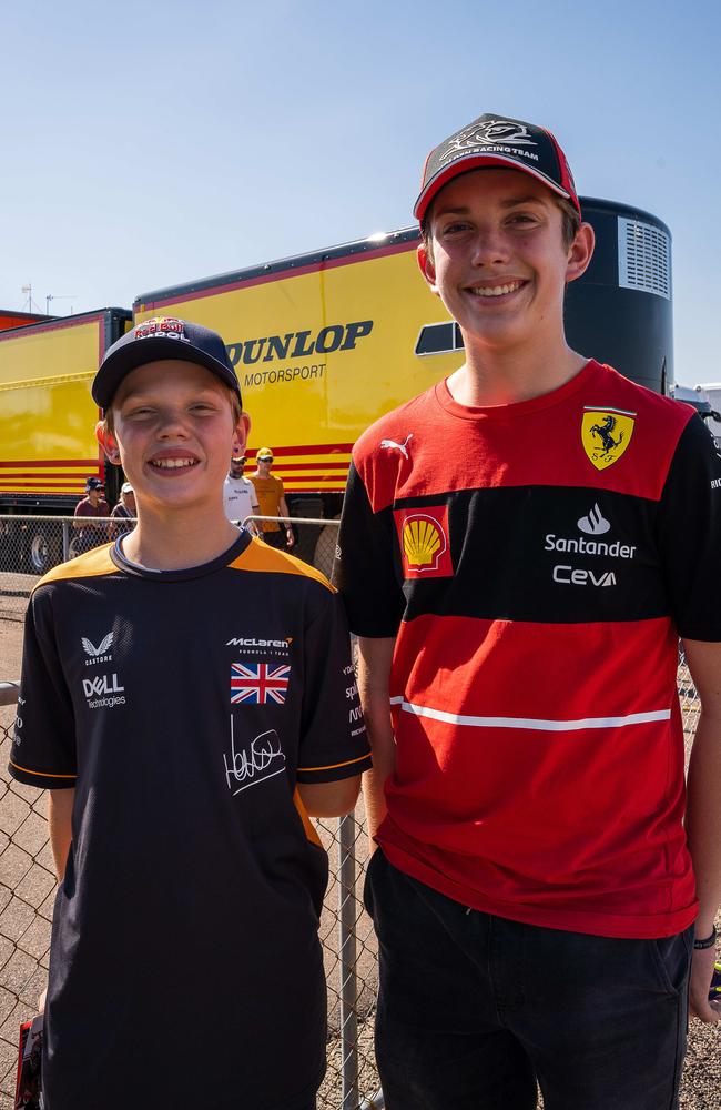 Harley Thomas and Indy Thomas at the 2023 Darwin Supercars. Picture: Pema Tamang Pakhrin