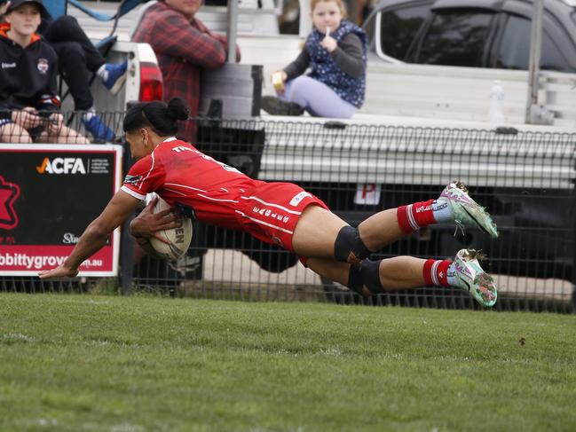 Abel Faanati dives over to score for the Eagles. Picture Warren Gannon Photography