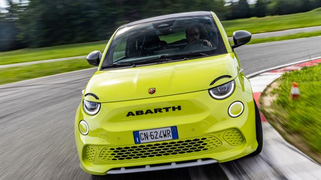 The Abarth 500e is a hoot to drive on a racetrack. Picture: Supplied.