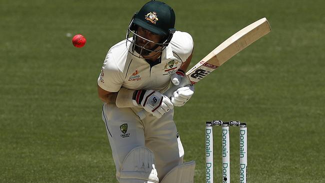 PERTH, AUSTRALIA – DECEMBER 15: Matthew Wade of Australia is struck by a delivery from Neil Wagner of New Zealand during day four of the First Test match in the series between Australia and New Zealand at Optus Stadium on December 15, 2019 in Perth, Australia. (Photo by Ryan Pierse/Getty Images)