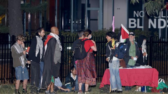 Pro Palestine protesters on the corner of Botany Road and Foreshore Road, in Botany. The Palestine Justice Movement and Trade Unionists for Palestine hold a protest action at Port Botany against the Israeli ZIM shipping line. Picture: Damian Shaw