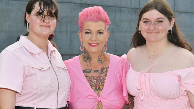 Socials at Pink convert at Townsville's Queensland Country Bank Stadium. Ella, Catrina and Grace Gollan. Picture: Evan Morgan